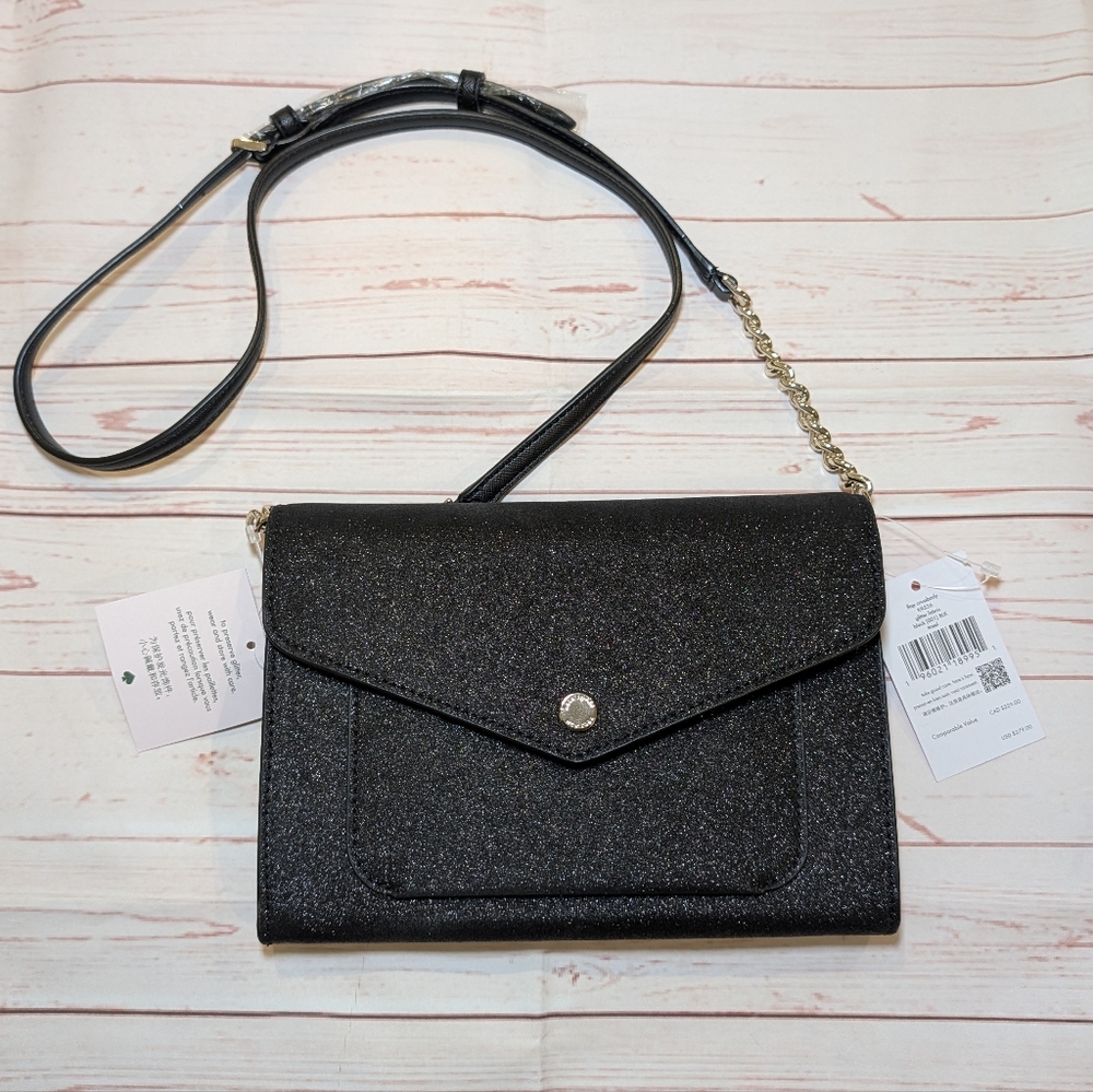 π SALE π NWT Kate Spade Tinsel Flap Crossbody Convertible Clutch Glitter - Picture 4 of 16